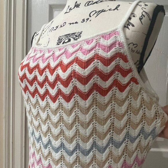 EMBELISHED CROCHET KNITTED BODYCON DRESS CAMILLE MULTICOLOR STRIPES Sz M TRENDY - Picture 15 of 16